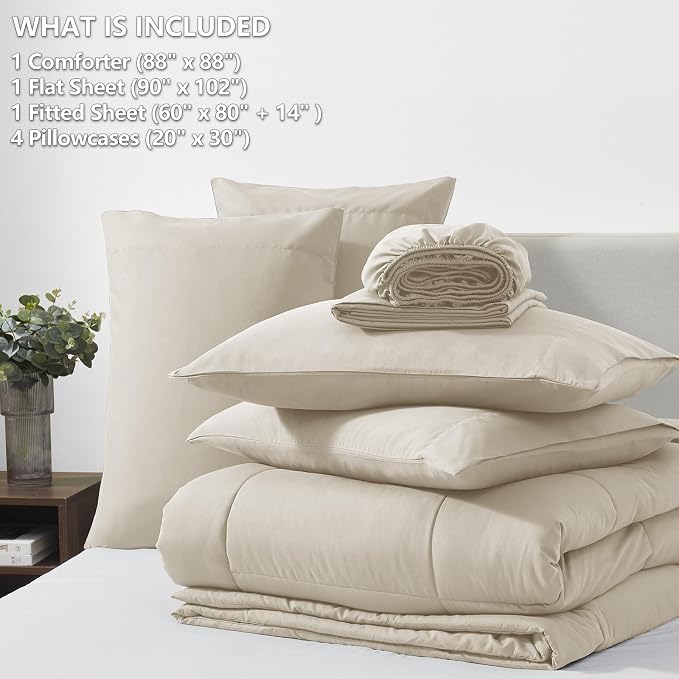 CozyLux Queen Comforter Set Oatmeal, 7 Pieces Bed in a Bag, Oatmeal Comforters - Image 6