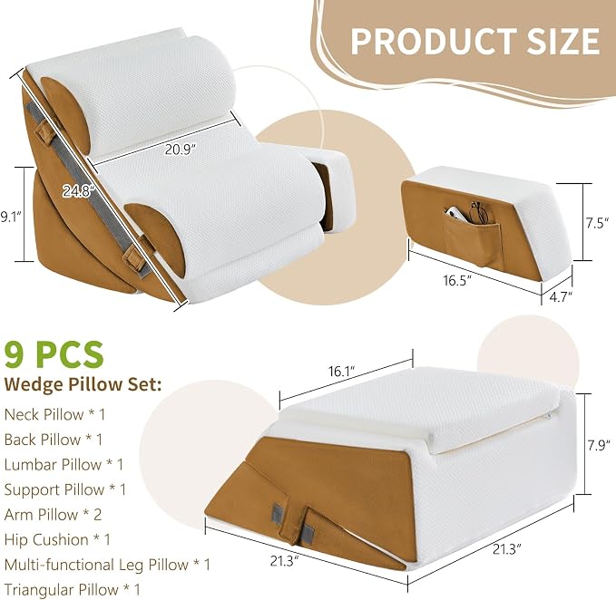 Yojoker 9PCS Orthopedic Bed Wedge Pillow Set - Image 2