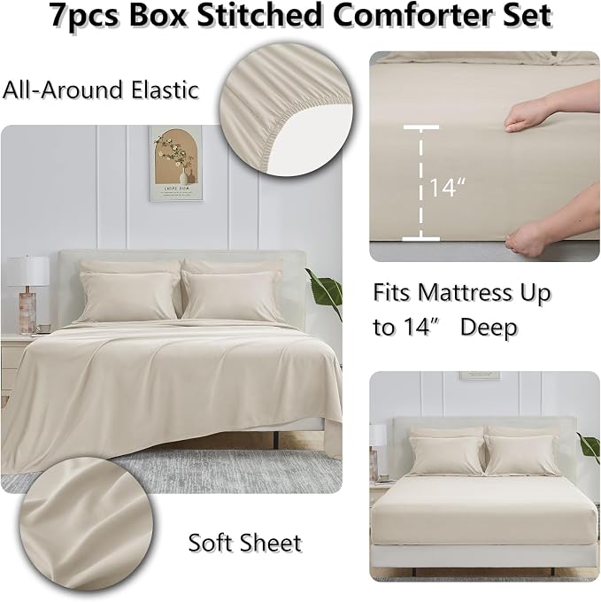 CozyLux Queen Comforter Set Beige - Image 6