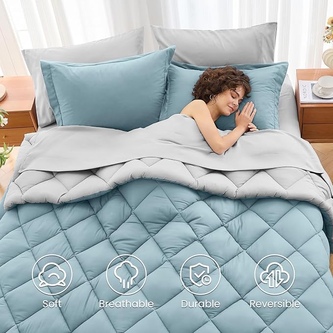 MUXHOMO 7 Pieces King Comforter Set, Reversible Bed in a Bag King Size - Image 6