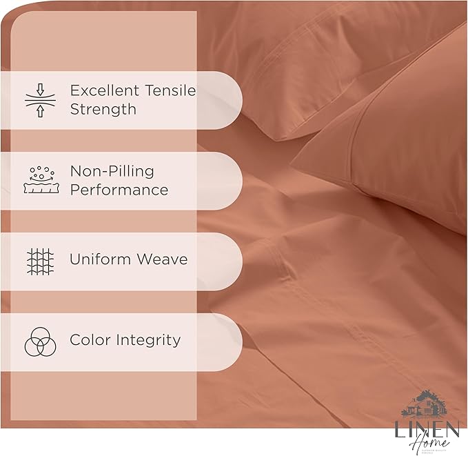 Linen Home 100% Cotton Percale Sheets California King Size, Tera Clay, Deep - Image 2