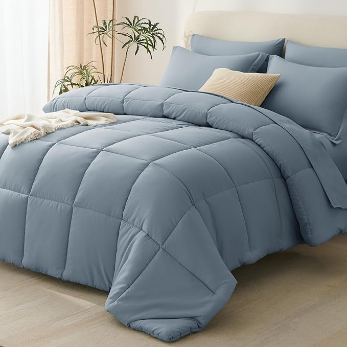 CozyLux Oversized King Comforter Sets Grayish Blue, 7 Pieces Bed in a Bag by CozyLux