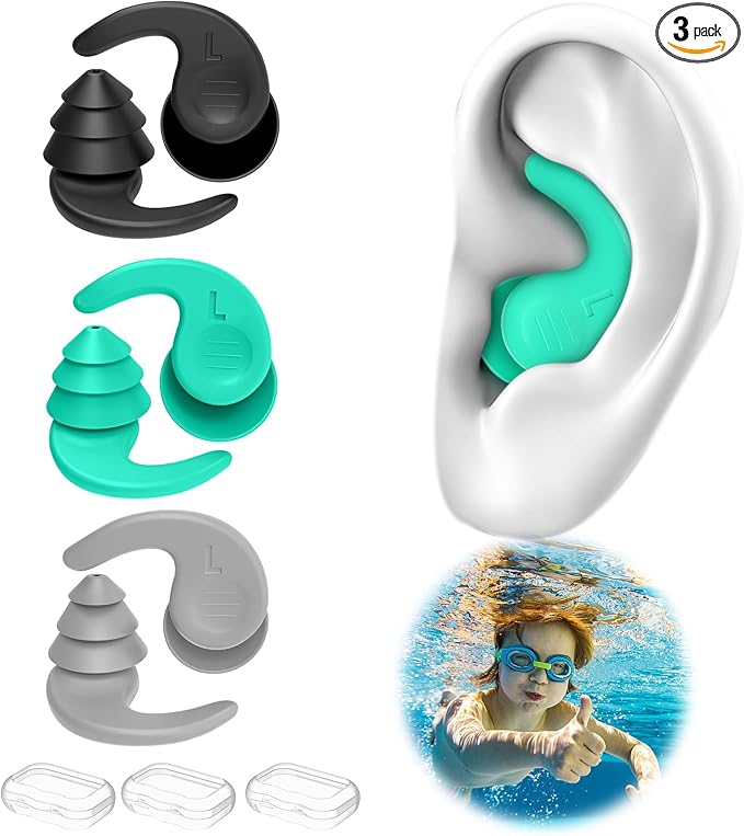 Kids Swimming Ear Plugs, 3 Pairs Waterproof Reusable Silicone Child Swim by FNGXX