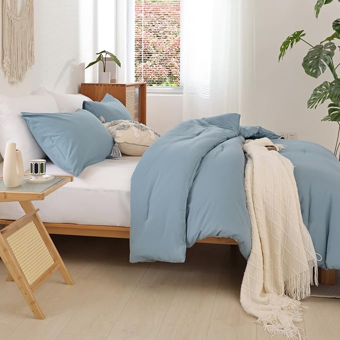 ROSGONIA California King Comforter Set Dusty Blue, All Season Bedding Bedspread - Image 6