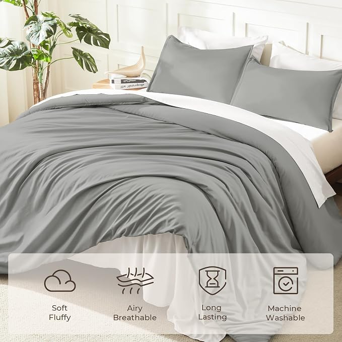 Litanika Comforters Medium Gray Super King Plus Size, 3 Pieces Lightweight - Image 3