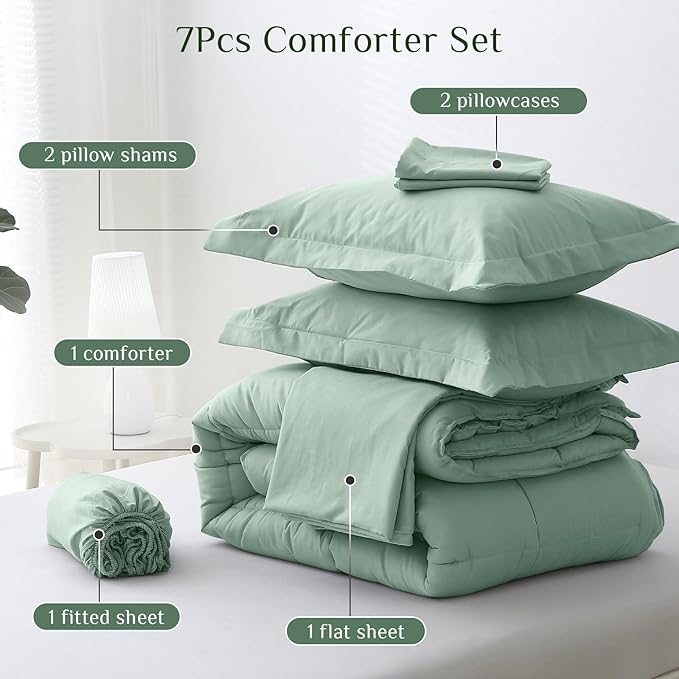 JOLLYVOGUE Queen Comforter Set, Ultra-Soft Bed in a Bag Queen Size 7 Pieces - Image 5