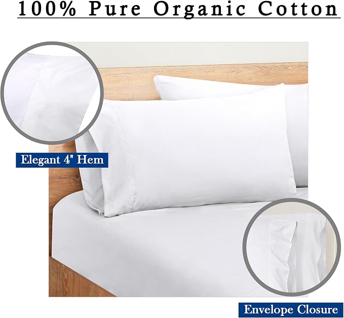 Royale Linens White Cotton Pillow Cases Queen Size Set of 12 - Image 4