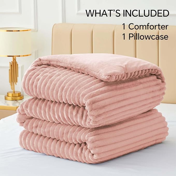 BEDELITE Fleece Twin Comforter Set -Super Soft & Warm Fluffy Dusty Pink Bedding - Image 6