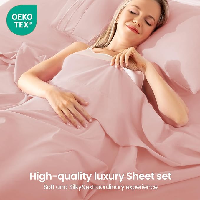 ROSE&RISY Pink Full Sheet Set, 4 Pieces Soft Bedding Full Sheet Set, Breathable - Image 2