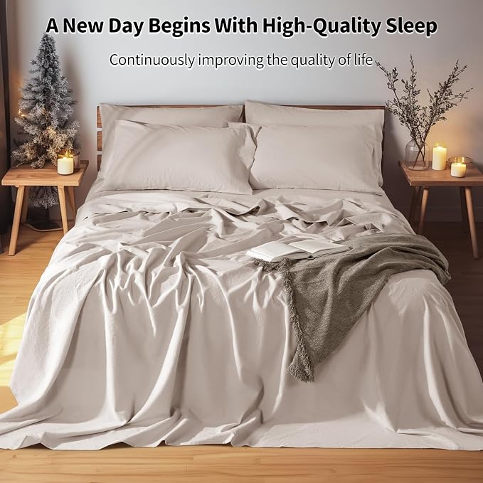 LBRO2M 100% Pure Linen Sheet Set Deep Pocket Up to 16" Bed Sheets Sets - Image 4