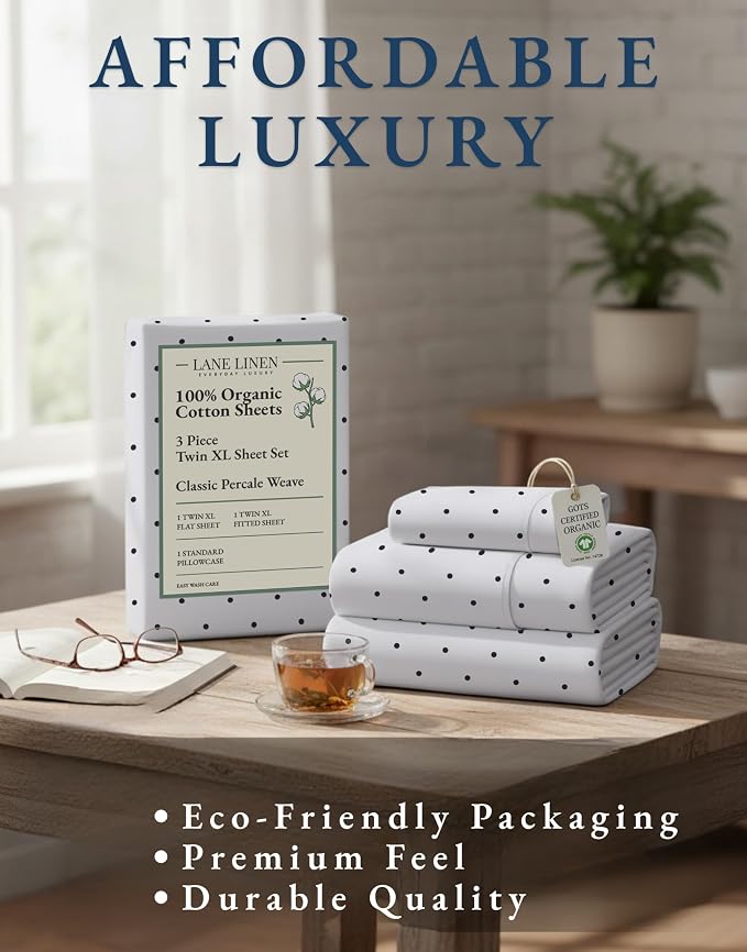 LANE LINEN 100% Organic Cotton Twin XL Sheets Set 3-Piece Pure Percale - Image 8