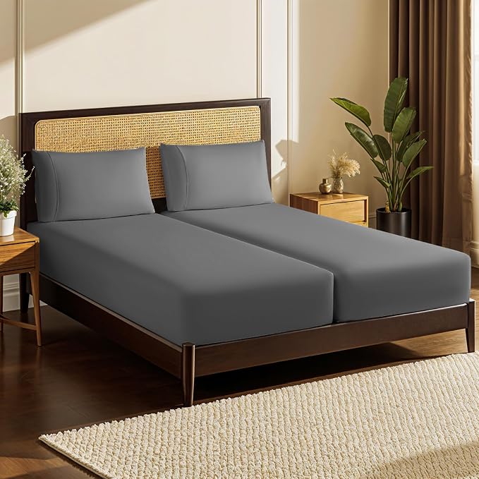 LBRO2M Split King Sheet Sets for Adjustable Bed 1000 Thread Count 100% Egyptian by LBRO2MBedding