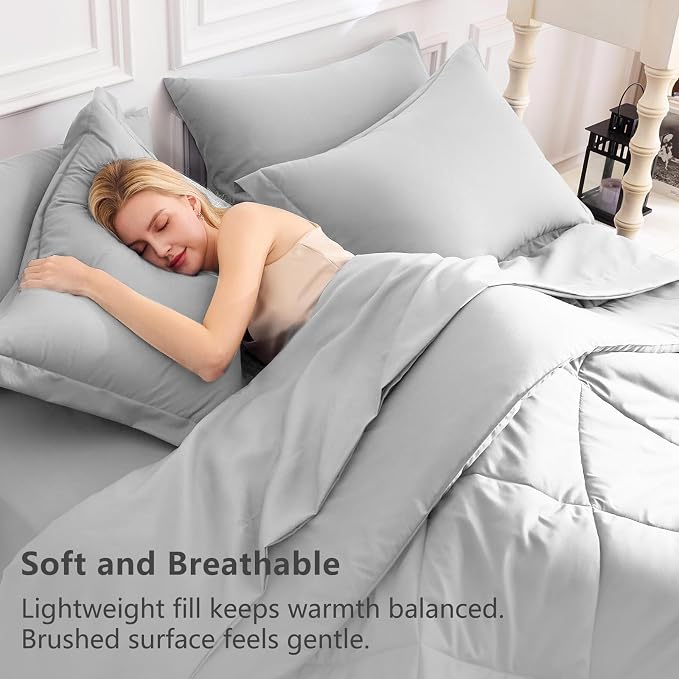 CozyLux Oversized King Comforter Set Light Grey, 7 Pieces Bed in a Bag - Image 3