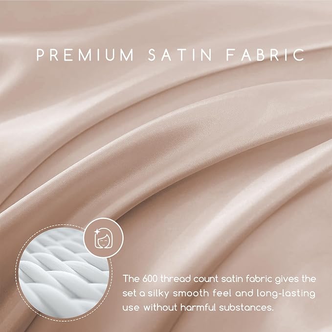 MR&HM Satin Bed Sheets, Queen Size Sheets Set - Image 3