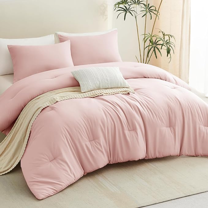 CozyLux California King Comforter Set Blush Pink, 3 Pieces Cal King Solid - Image 8