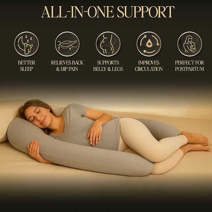 U-Shaped Pregnancy Pillow – 100% Cotton Cover, Full Body Maternity Support - Image 4