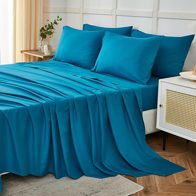 ILAVANDE Teal King Size Sheets Set 6 Piece, Hotel Luxury Super Soft 1800 Series by ILAVANDEforYourBedHome