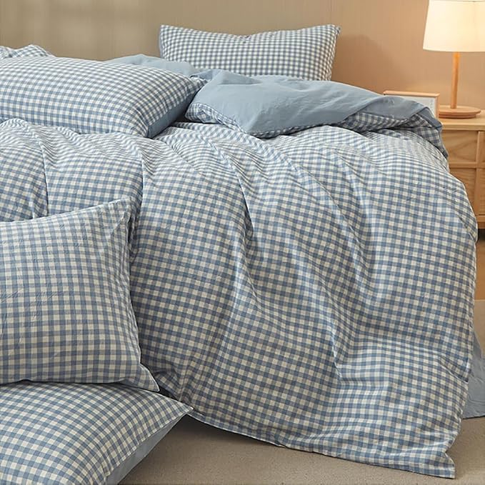 Nayoroom Blue Gingham Duvet Cover Queen Size 100% Washed Cotton Duvet Cover 3 - Image 5