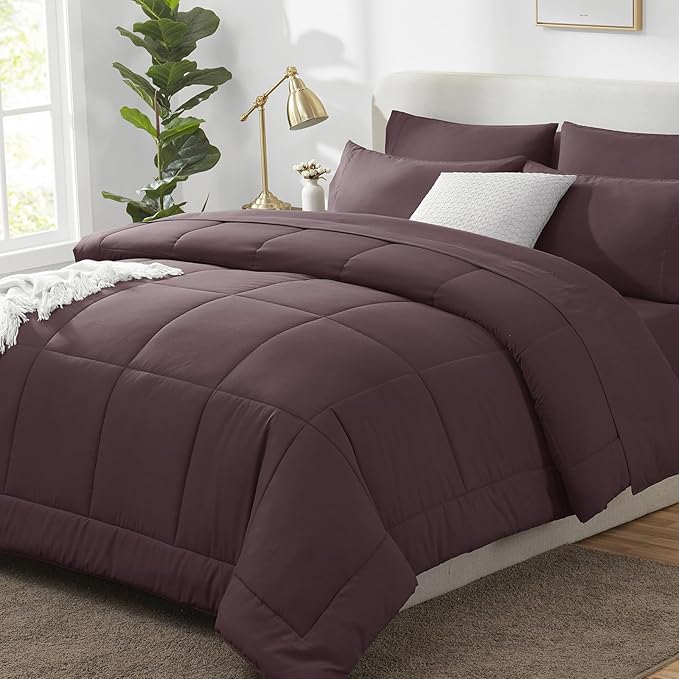 CozyLux Queen Comforter Set Cocoa Powder, 7 Pieces Bed in a Bag, All Season by CozyLux