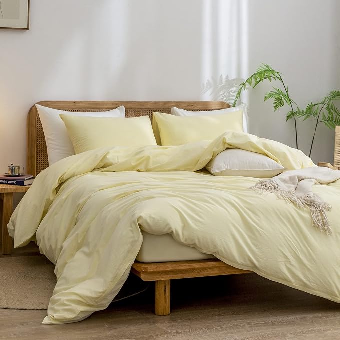 BESTOUCH Duvet Cover Set 100% Washed Cotton Linen Feel Super Soft Comfortable - Image 4