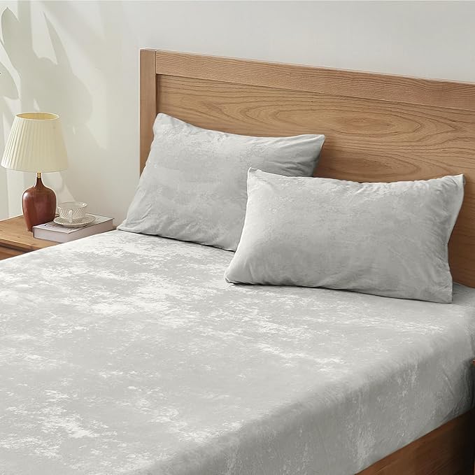 BEDELITE Velvet Fitted Sheet and Pillowcase Set, Luxury Soft Fuzzy Bottom Sheet by BEDELITE