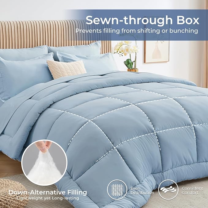 Sasttie Full Size Comforter Sets, 7 Pieces Bed in a Bag Full, Complete Bedding - Image 4