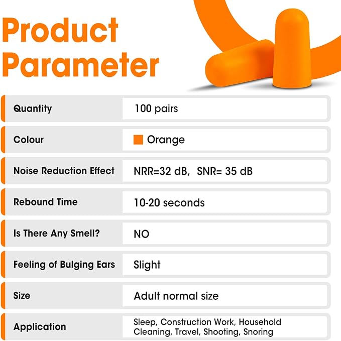 AZEN 100 Pairs Ear Plugs Bulk, NRR 32dB Soft Foam Ear Plugs - Image 6