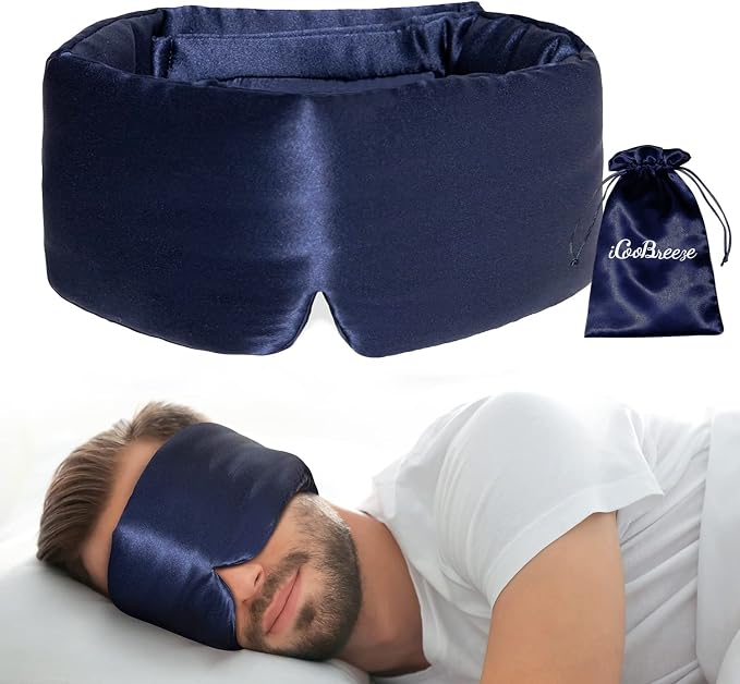 100% Natural Silk Eye Mask for Women Men, Soft Pressureless Cooling Blackout by iCooBreeze