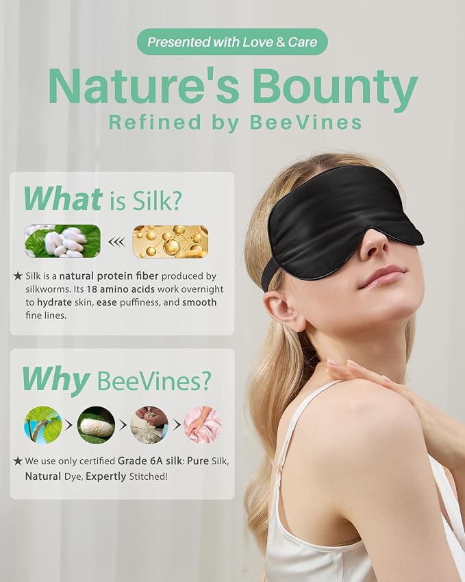 BeeVines Sleep Mask, 2 Pack 100% Real Natural Silk Eye Masks - Image 7