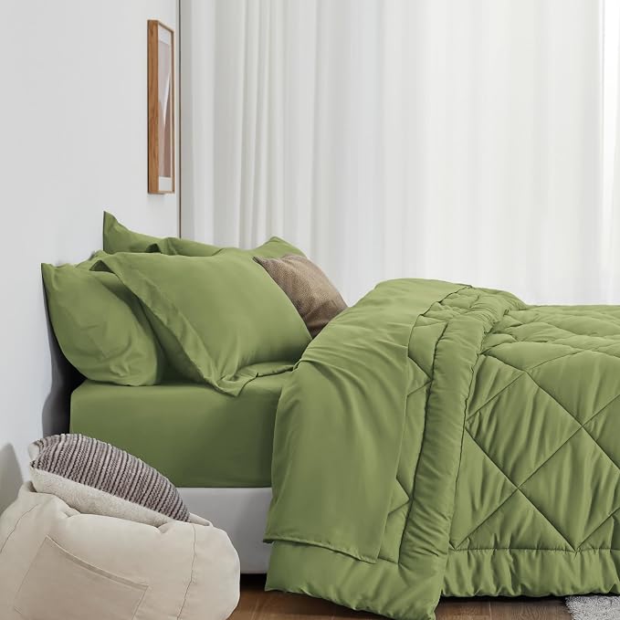 Love's cabin California King Comforter Set Olive Green, 7 Pieces California - Image 2