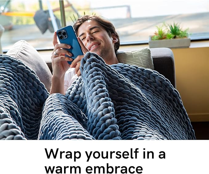 YnM Velvet Weighted Blanket, Handmade Chunky Knitted Design, Soft and Cozy - Image 3