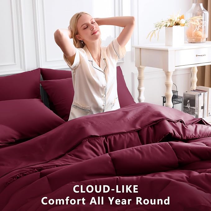 CozyLux Full Size Comforter Sets Burgundy, 7 Pieces Bed in a Bag, All Season - Image 4