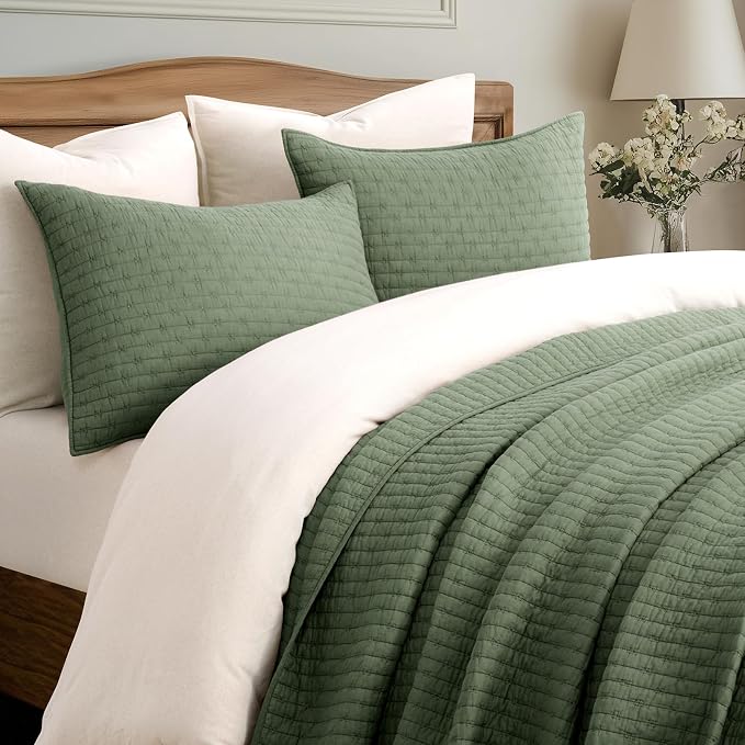 EVERGRACE Cross Stitch Pre-Washed Cotton Quilt Bedding Set King Size, Oversized - Image 2