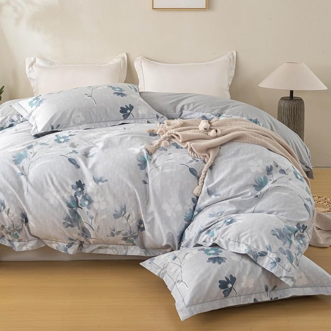 OAITE Duvet Cover Set Queen Size Floral Pattern Ultra Soft 100% Cotton Duvet - Image 5
