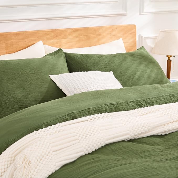 Green Duvet Cover King, 100% Sandwashed Cotton Soft King Size Duvet Cover Set 3 - Image 2