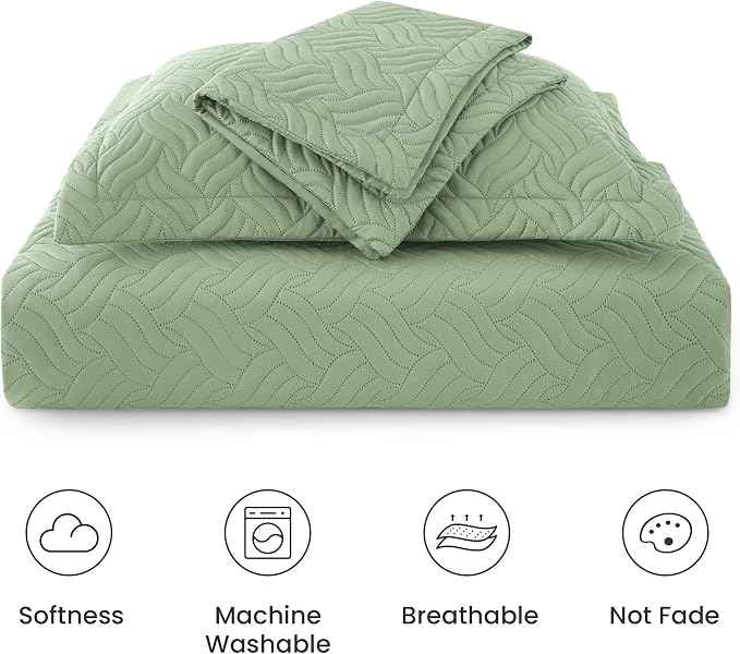 Love's cabin Twin Quilt Bedding Set Sage Bedspreads - Image 6