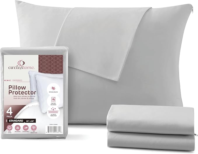 CirclesHome Pillow Protectors 4 Pack Standard Zippered by CirclesHome