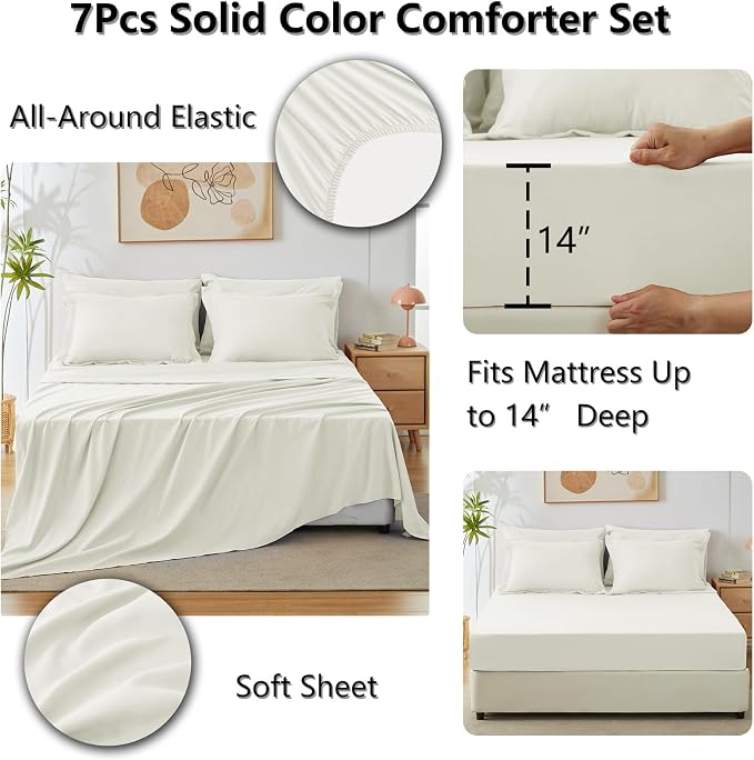 CozyLux Queen Comforter Set Ivory, 7 Pieces Bed in a Bag Queen Comforter Set - Image 5