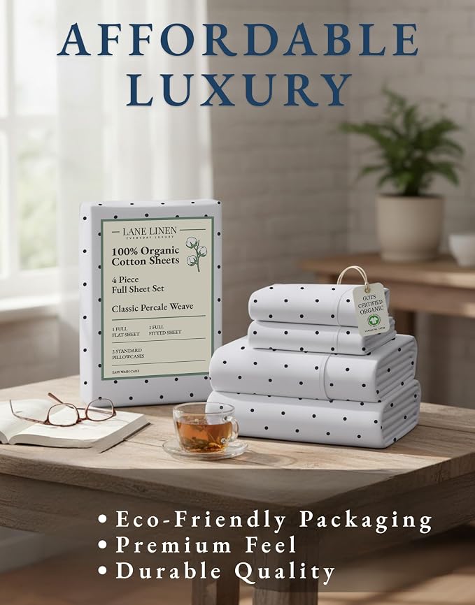 LANE LINEN 100% Organic Cotton Full Sheets Set, Percale Fully Elasticized - Image 8