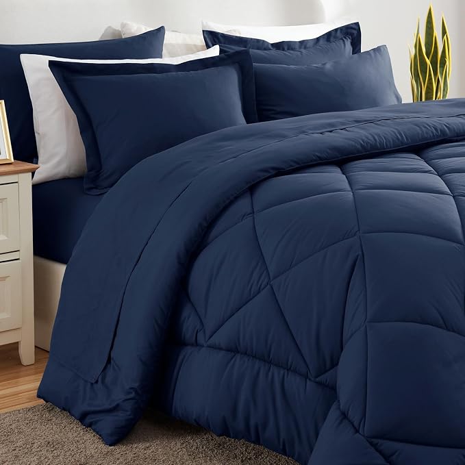 CozyLux Oversized Queen Comforter Set Navy Blue, 7 Pieces Bed in a Bag - Image 8
