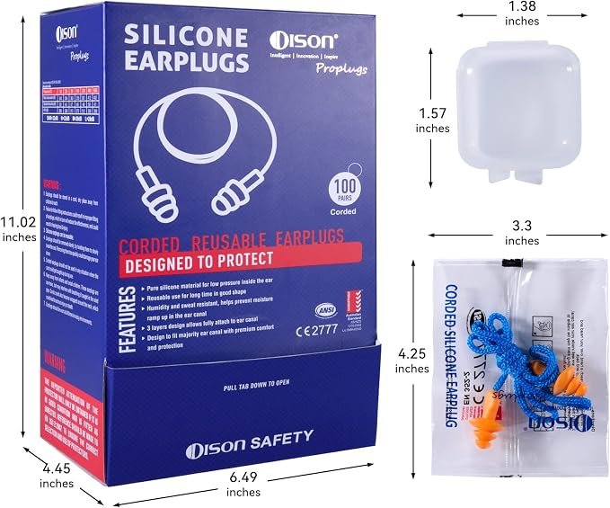 Dison 100Pairs Silicone Ear Plugs, 32dB Corded Reusable Earplugs - Image 4
