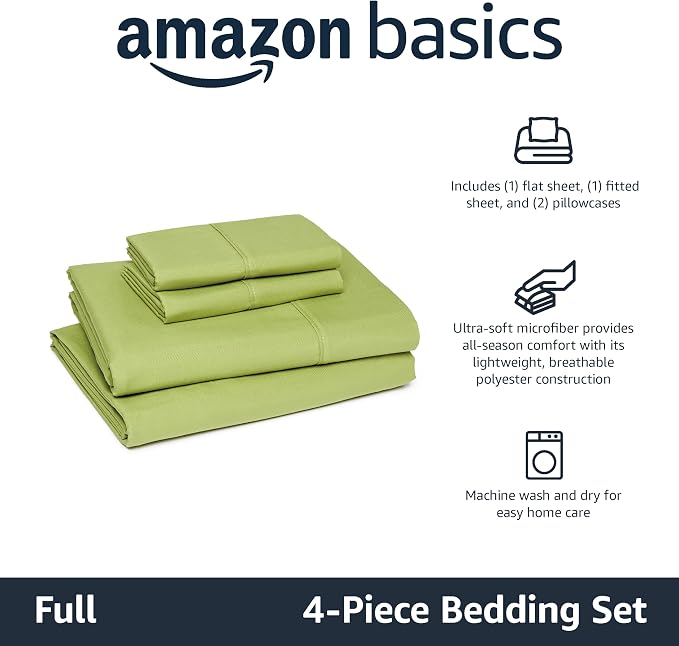 Amazon Basics Lightweight Microfiber 4-Piece Bed Sheet Set, Oliver Light - Image 2