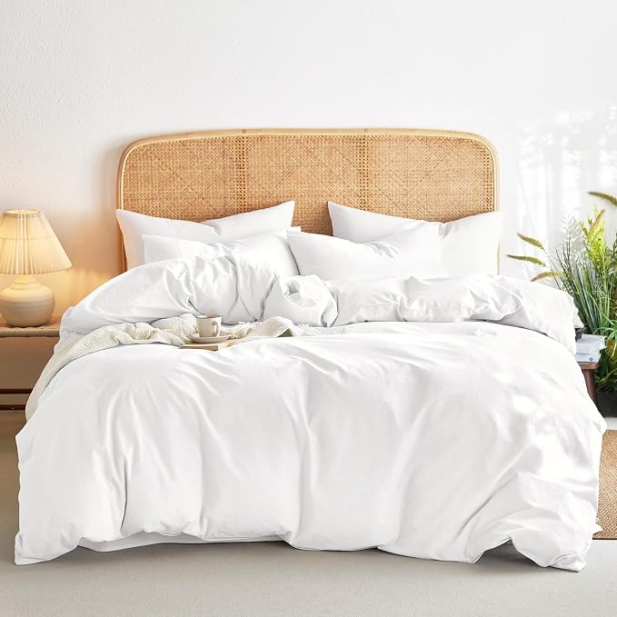 Wake In Cloud - Cotton Duvet Cover Set, Full Size, 100% Washed Cotton, Linen by WakeInCloud