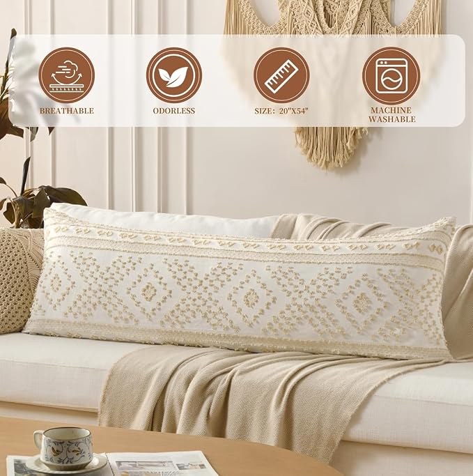 DOWNSTORIA Body Pillow Cover, Boho Cutwork Decorative Body Pillowcase, Ultra - Image 2