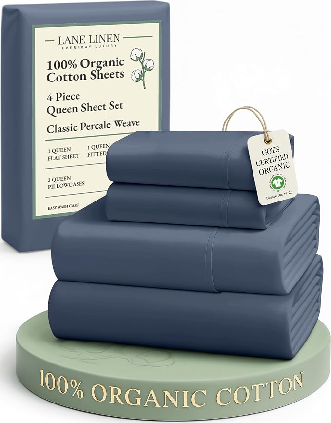 LANE LINEN 100% Organic Cotton Queen Sheets Set, Fully Elasticized Machine by LaneLinen