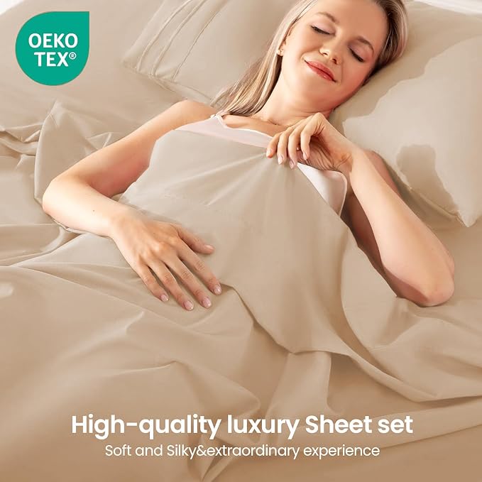 ROSE&RISY Khaki Full Sheet Set, 4 Pieces Soft Bedding Full Sheet Set, - Image 2