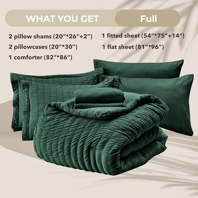HYMOKEGE Emerald Green Full Size Comforter Sets Seersucker 7 Pieces, All Season - Image 6