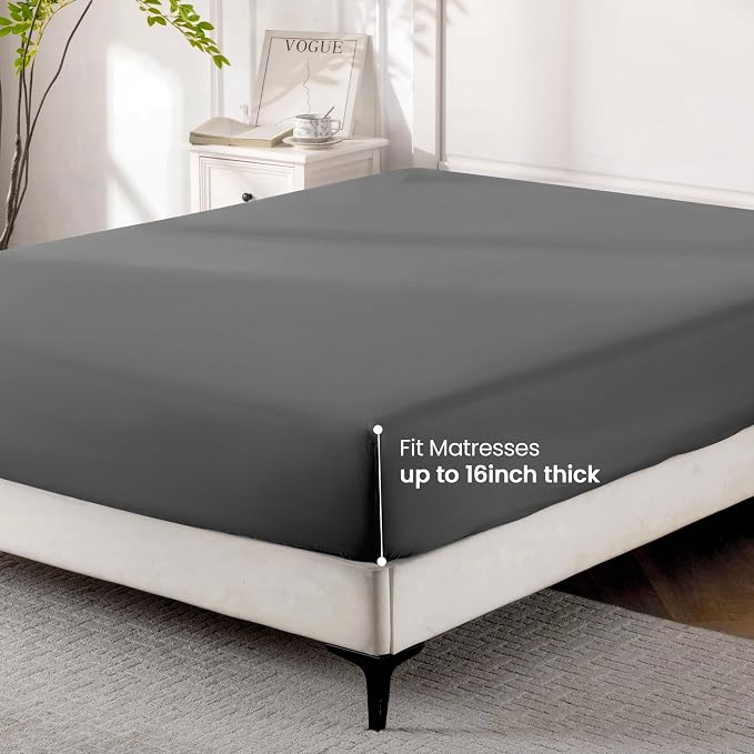 ROSE&RISY Dark Grey Twin Fitted Sheet, Soft and Breathable - Image 7