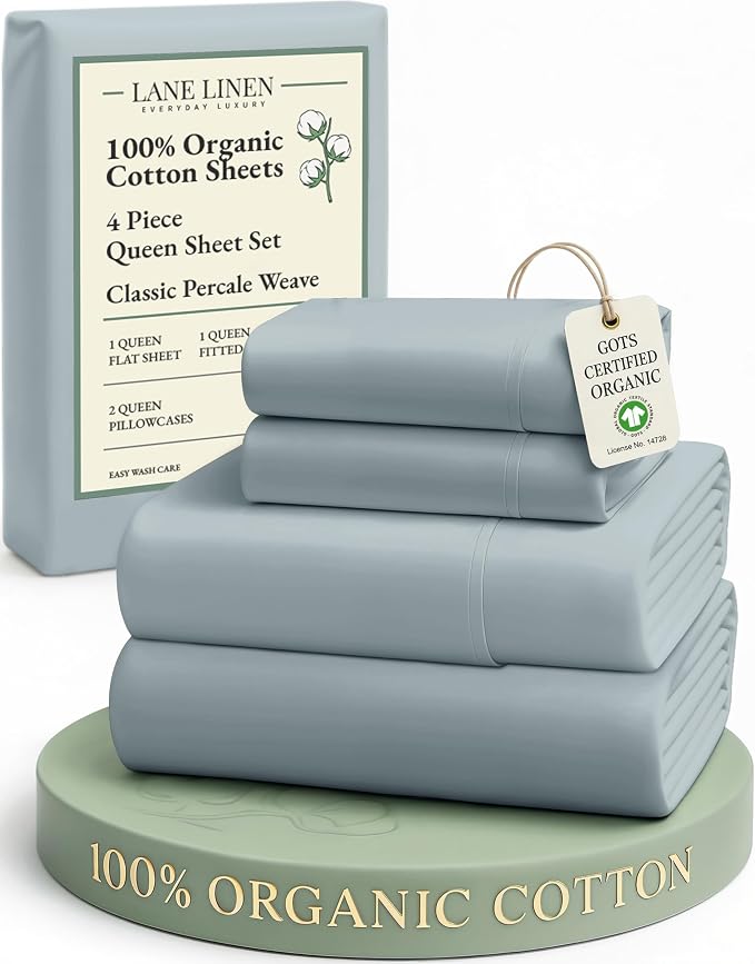 LANE LINEN 100% Organic Cotton Eco Friendly Sustainably Produced Queen Sheets by LaneLinen