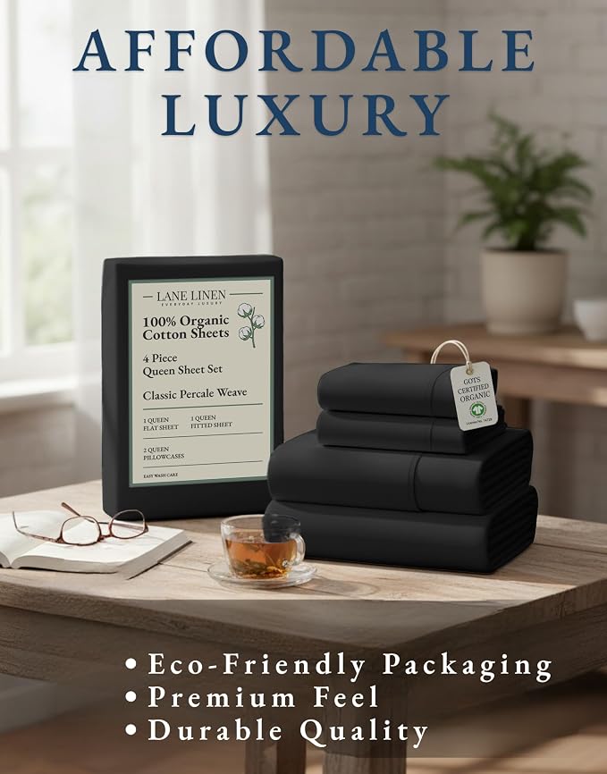 LANE LINEN 100% Organic Cotton Queen Size Sheets Set, Machine Wash Fully - Image 8